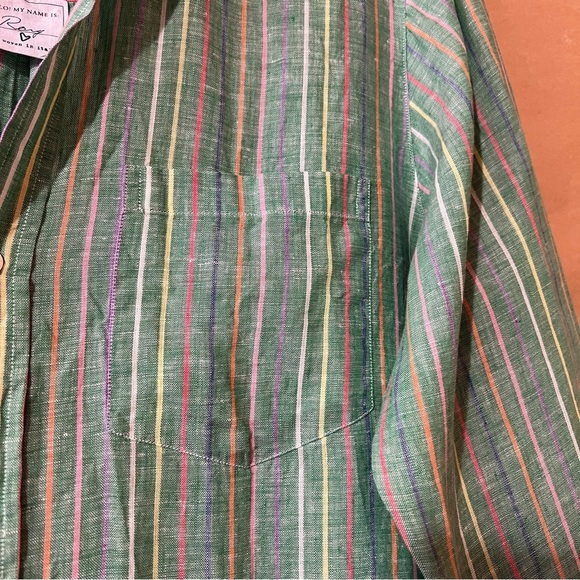 Frank & Eileen | Rory Maxi Shirtdress Linen Green Multi Stripe Dress Size M - Picture 7 of 14
